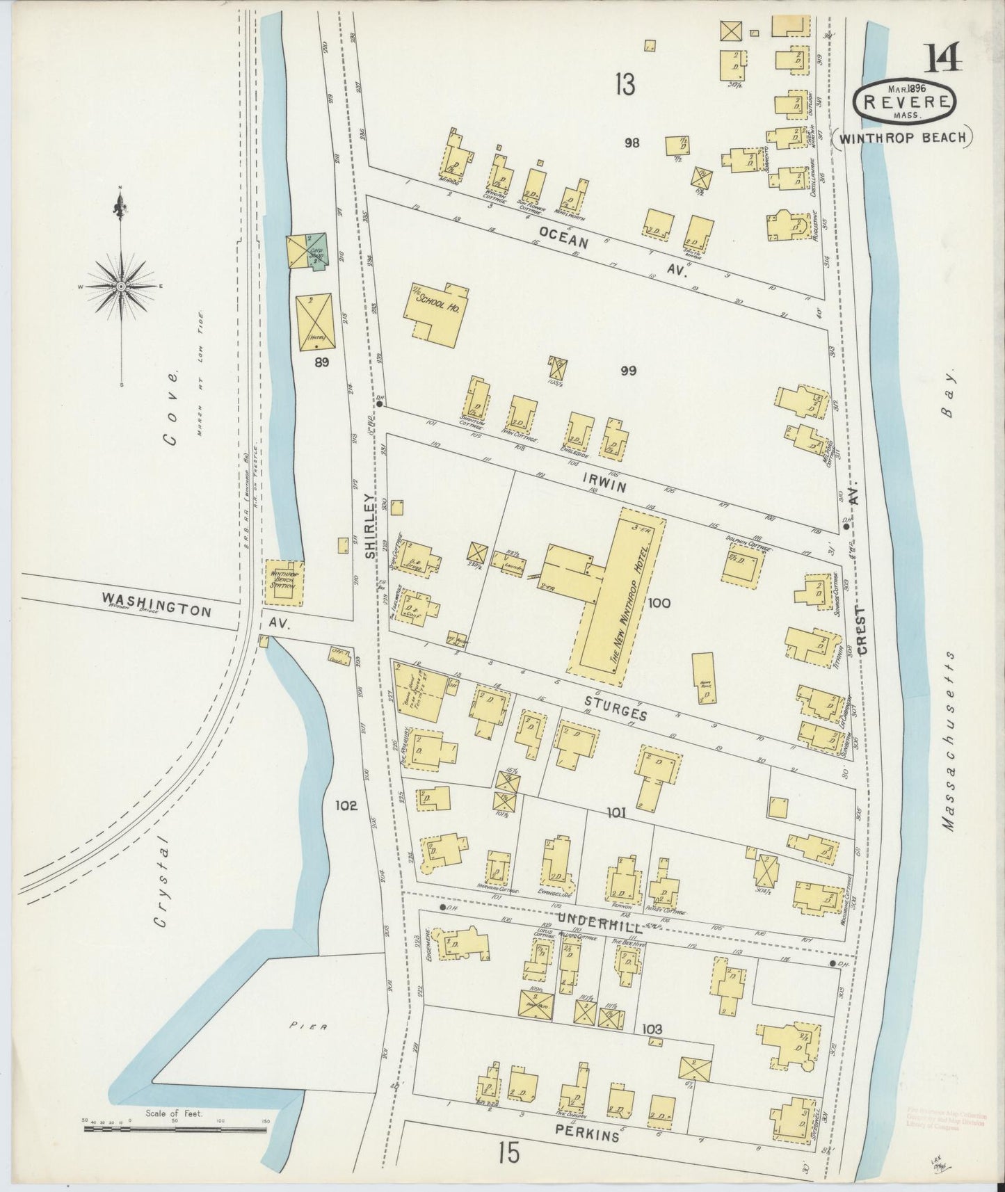 Sanborn Fire Insurance Map from Revere, Suffolk County, Massachusetts (1896), Sheet #0014 - Complete Map Set gallery image, historic Sanborn map, vintage wall art, Massachusetts Massachusetts