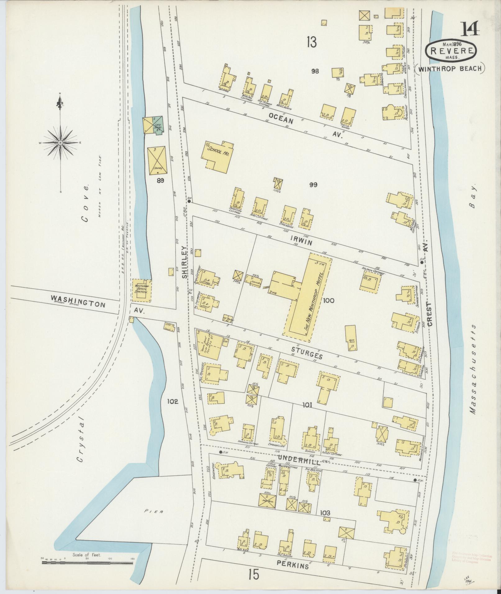 Sanborn Fire Insurance Map from Revere, Suffolk County, Massachusetts (1896), Sheet #0014 - Complete Map Set gallery image, historic Sanborn map, vintage wall art, Massachusetts Massachusetts