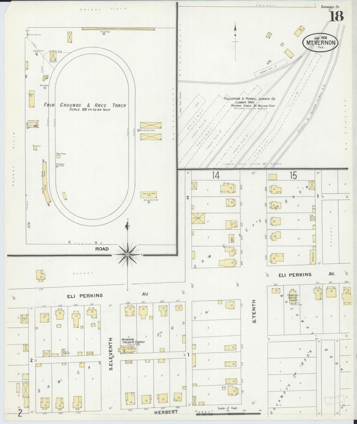 Sanborn Fire Insurance Map from Mount Vernon, Jefferson County, Illinois (1908), Sheet #0018 - Historic Sanborn Fire Insurance Map Print, vintage old map wall art, antique decor, genealogy gift, Illinois Illinois map