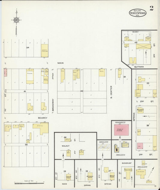 Sanborn Fire Insurance Map from Heber Springs, Cleburne County, Arkansas (1913), Sheet #0002 - Historic Sanborn Fire Insurance Map Print, vintage old map wall art, antique decor, genealogy gift, Arkansas Arkansas map