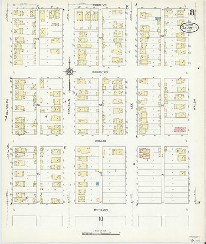 Sanborn Fire Insurance Map from Garrett, De Kalb County, Indiana (1914), Sheet #0008 - Historic Sanborn Fire Insurance Map Print, vintage old map wall art, antique decor, genealogy gift, Indiana Indiana map
