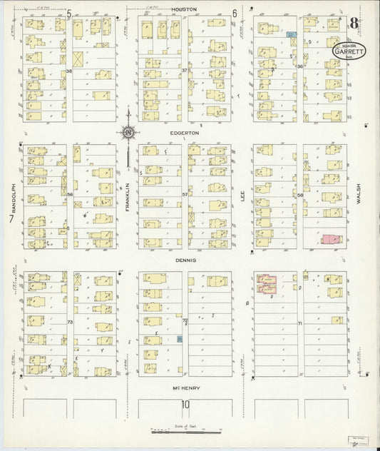 Sanborn Fire Insurance Map from Garrett, De Kalb County, Indiana (1914), Sheet #0008 - Historic Sanborn Fire Insurance Map Print, vintage old map wall art, antique decor, genealogy gift, Indiana Indiana map