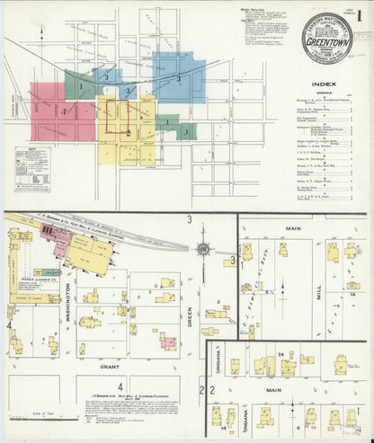 Sanborn Fire Insurance Map from Greentown, Howard County, Indiana (1909), Sheet #0001 - Historic Sanborn Fire Insurance Map Print, vintage old map wall art, antique decor, genealogy gift, Indiana Indiana map