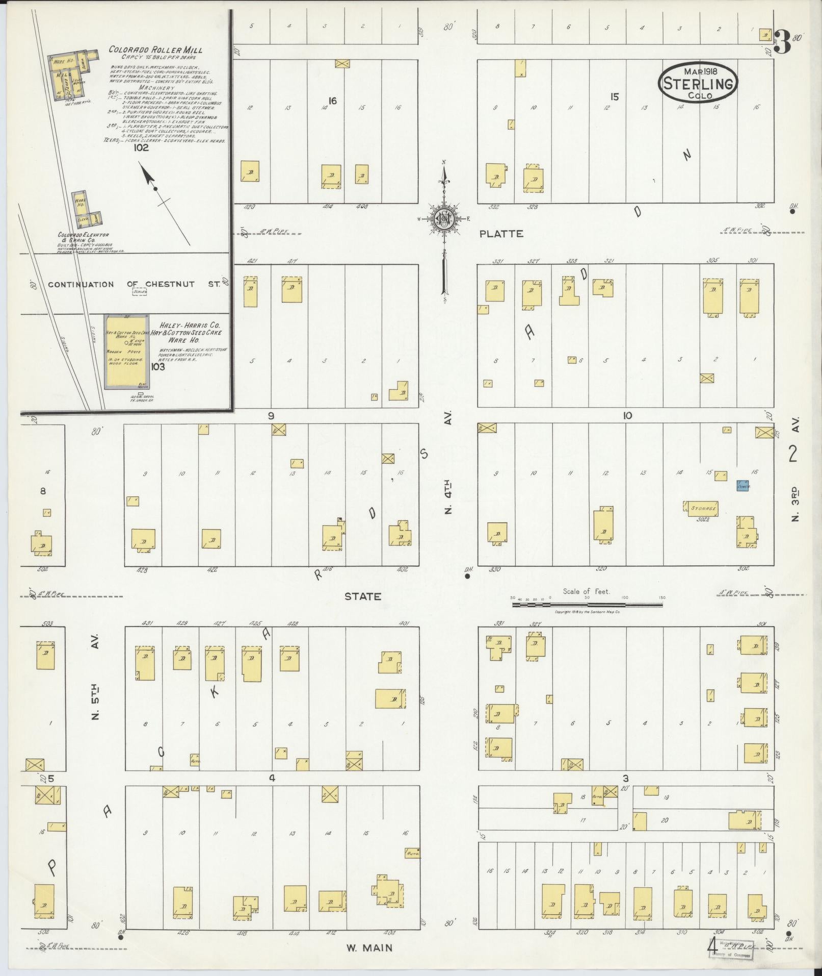 Sanborn Fire Insurance Map from Sterling, Logan County, Colorado (1918), Sheet #0003 - Historic Sanborn Fire Insurance Map Print, vintage old map wall art, antique decor, genealogy gift, Colorado Colorado map