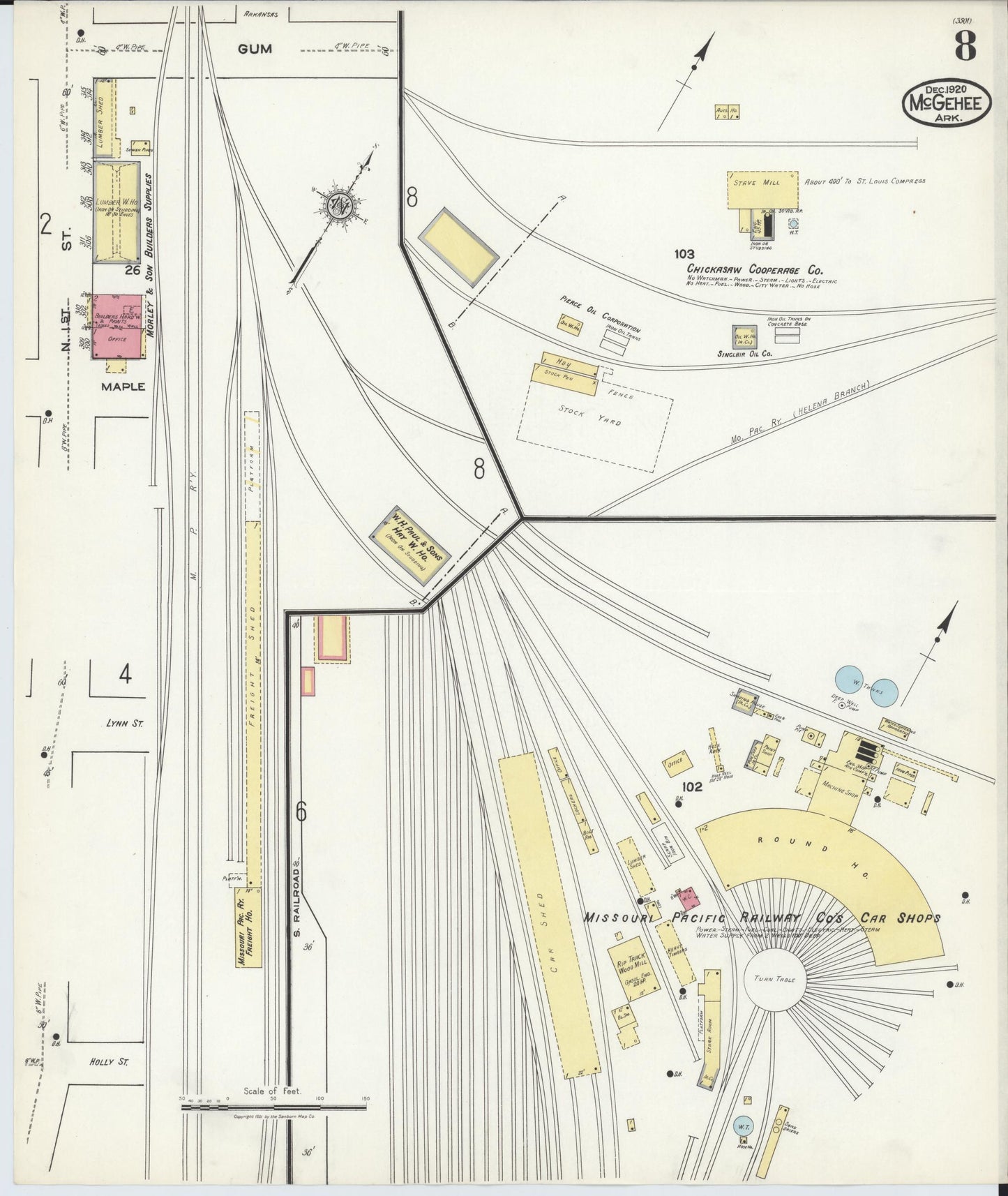 Sanborn Fire Insurance Map from McGehee, Desha County, Arkansas (1920), Sheet #0008 - Complete Map Set gallery image, historic Sanborn map, vintage wall art, Arkansas Arkansas
