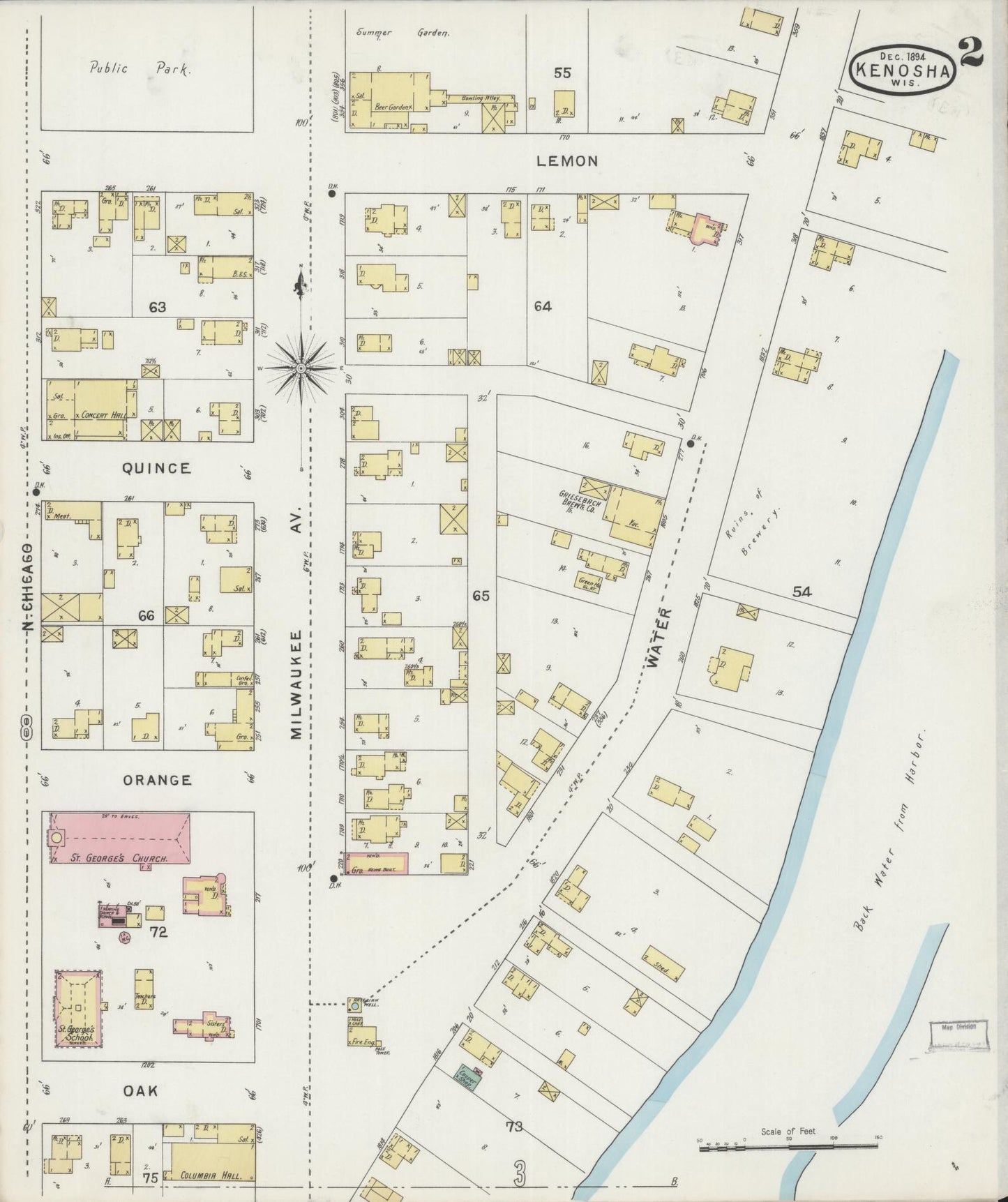 Sanborn Fire Insurance Map from Kenosha, Kenosha County, Wisconsin (1894), Sheet #0002 - Complete Map Set gallery image, historic Sanborn map, vintage wall art, Wisconsin Wisconsin