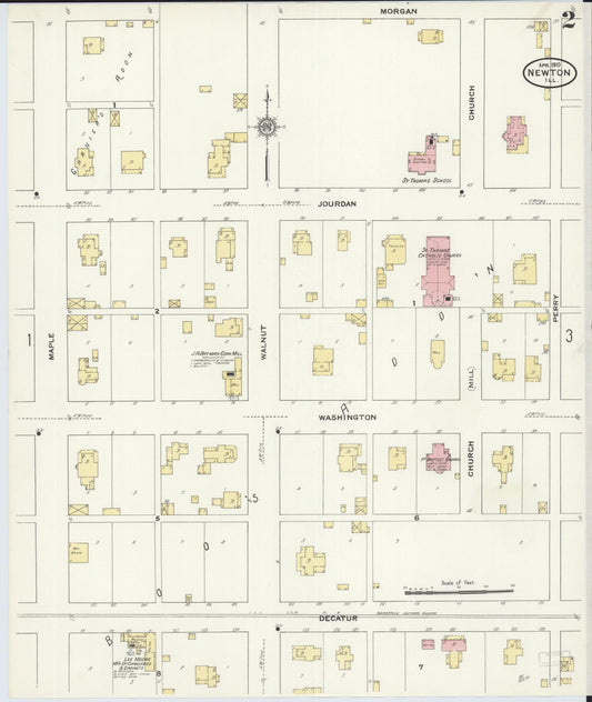 Sanborn Fire Insurance Map from Newton, Jasper County, Illinois (1910), Sheet #0002 - Historic Sanborn Fire Insurance Map Print, vintage old map wall art, antique decor, genealogy gift, Illinois Illinois map
