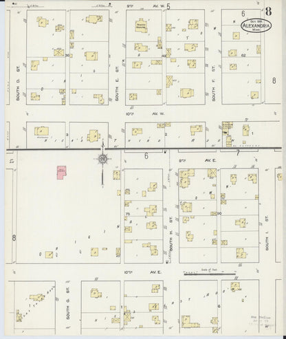 Sanborn Fire Insurance Map from Alexandria, Douglas County, Minnesota (1914), Sheet #0008 - Historic Sanborn Fire Insurance Map Print, vintage old map wall art, antique decor, genealogy gift, Minnesota Minnesota map