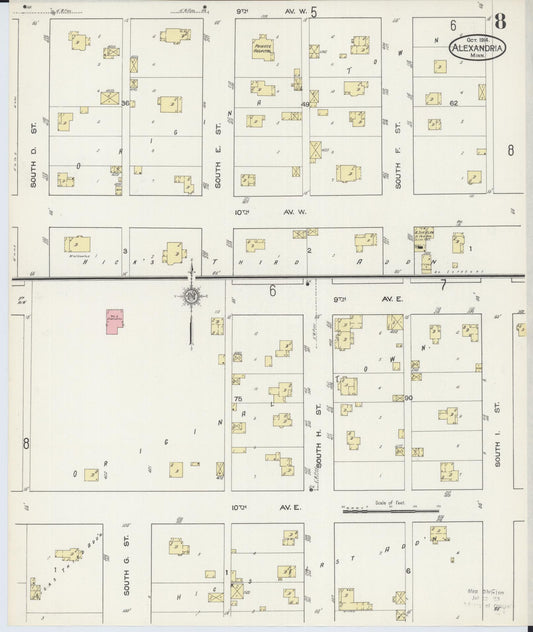 Sanborn Fire Insurance Map from Alexandria, Douglas County, Minnesota (1914), Sheet #0008 - Historic Sanborn Fire Insurance Map Print, vintage old map wall art, antique decor, genealogy gift, Minnesota Minnesota map