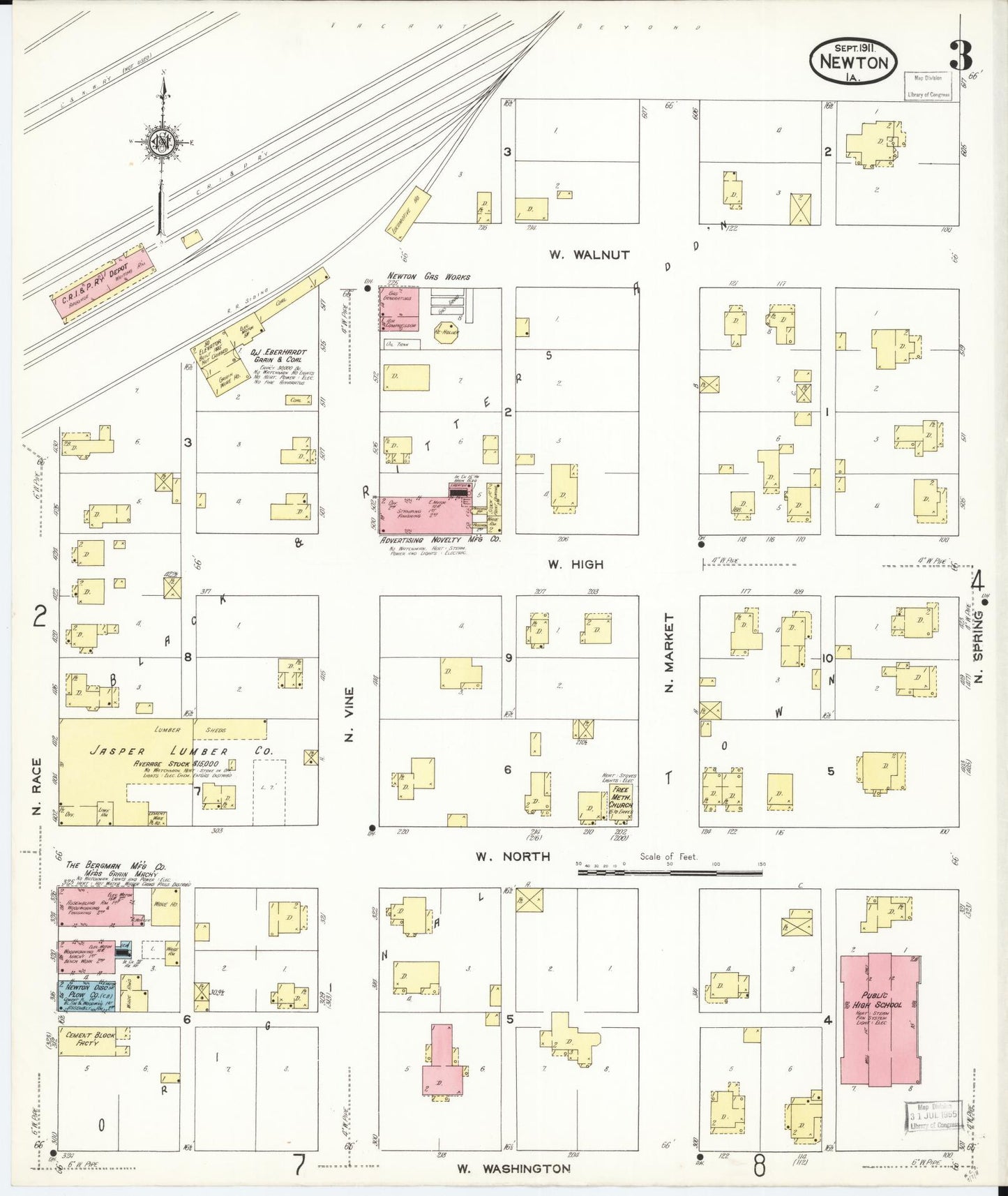 Sanborn Fire Insurance Map from Newton, Jasper County, Iowa (1911), Sheet #0003 - Historic Sanborn Fire Insurance Map Print