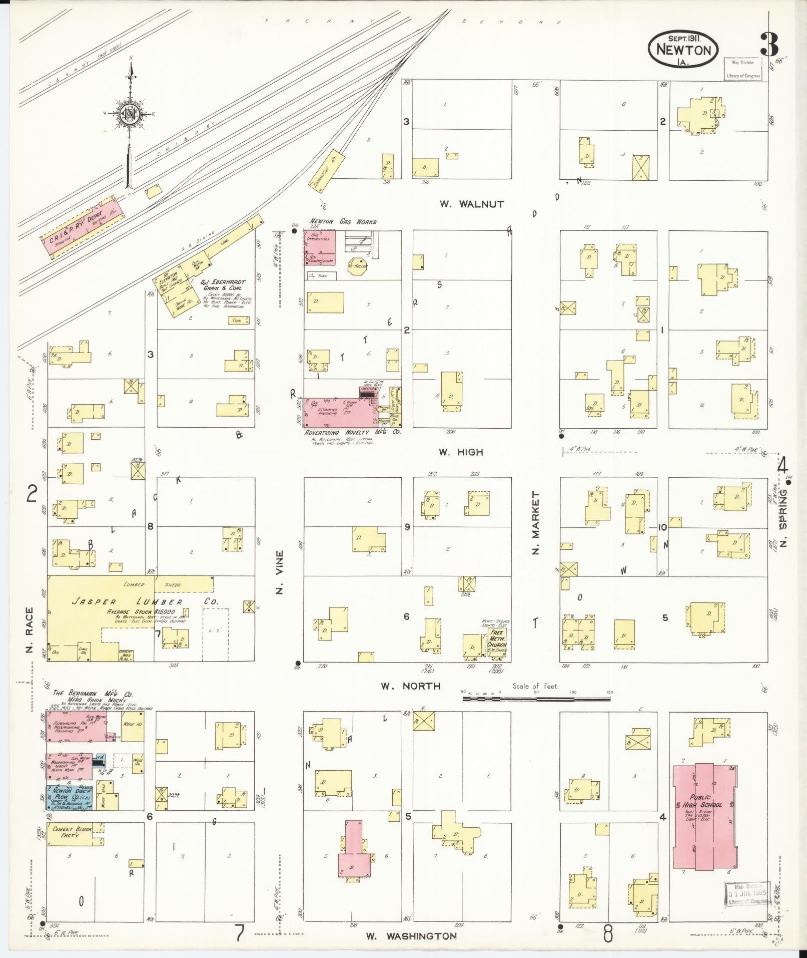 Sanborn Fire Insurance Map from Newton, Jasper County, Iowa (1911), Sheet #0003 - Historic Sanborn Fire Insurance Map Print