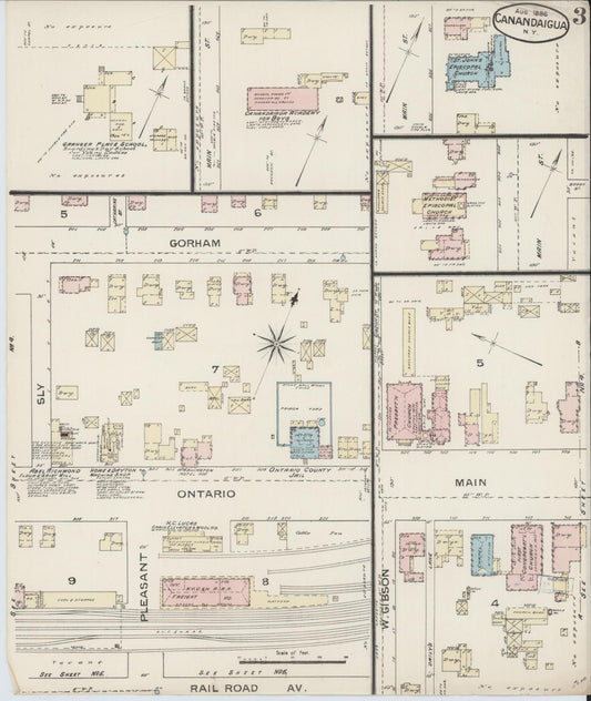 Sanborn Fire Insurance Map from Canandaigua, Ontario County, New York (1886), Sheet #0003 - Historic Sanborn Fire Insurance Map Print, vintage old map wall art, antique decor, genealogy gift, New York New York map
