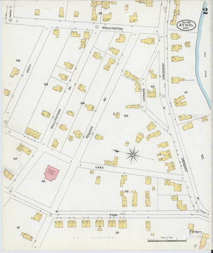 Sanborn Fire Insurance Map from Athol, Worcester County, Massachusetts (1905), Sheet #0002 - Historic Sanborn Fire Insurance Map Print, vintage old map wall art, antique decor, genealogy gift, Massachusetts Massachusetts map