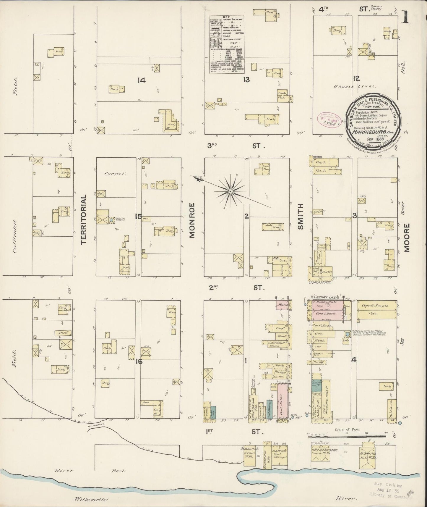 Sanborn Fire Insurance Map from Harrisburg, Linn County, Oregon (1888), Sheet #0001 - Complete Map Set gallery image, historic Sanborn map, vintage wall art, Oregon Oregon