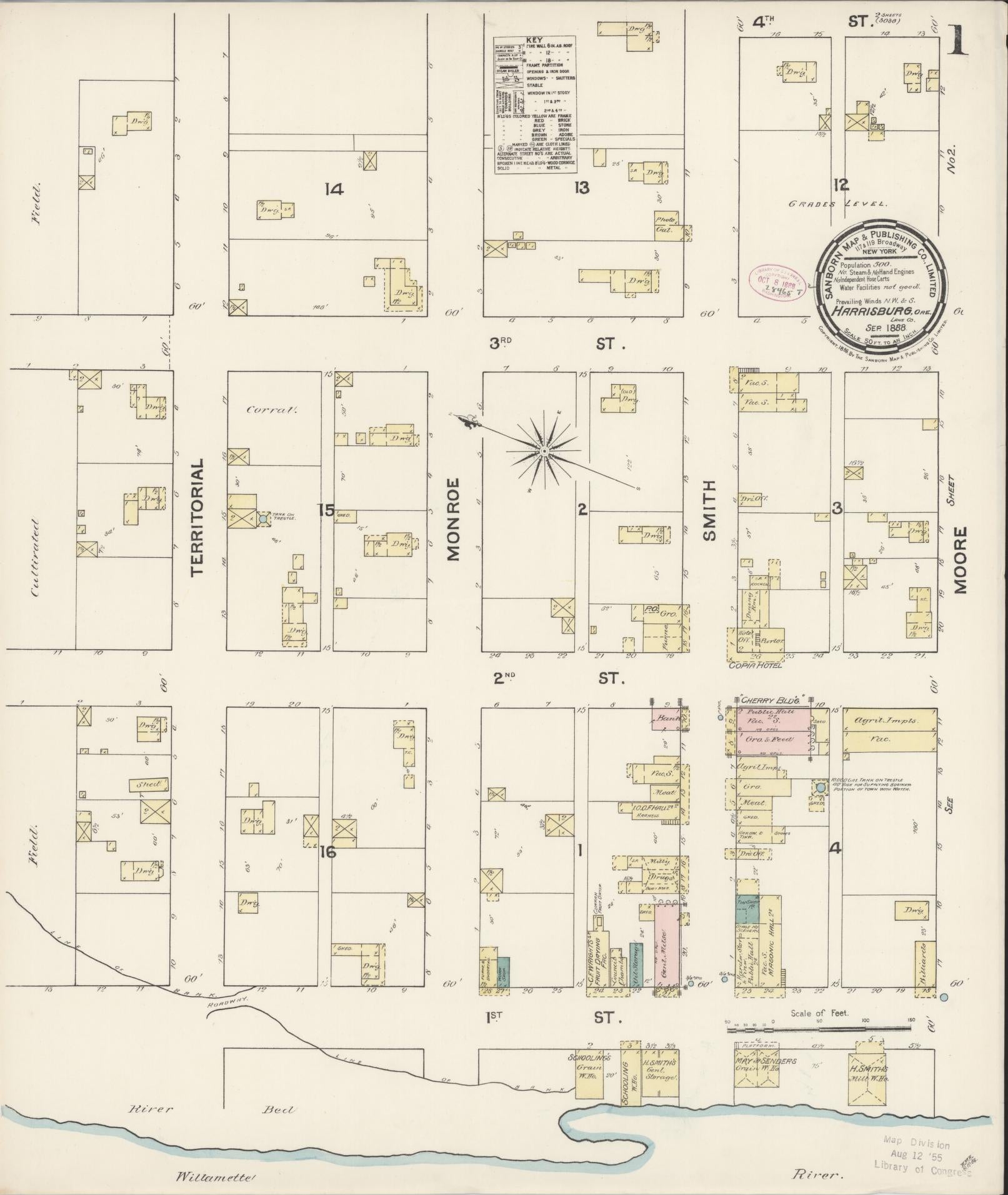 Sanborn Fire Insurance Map from Harrisburg, Linn County, Oregon (1888), Sheet #0001 - Complete Map Set gallery image, historic Sanborn map, vintage wall art, Oregon Oregon