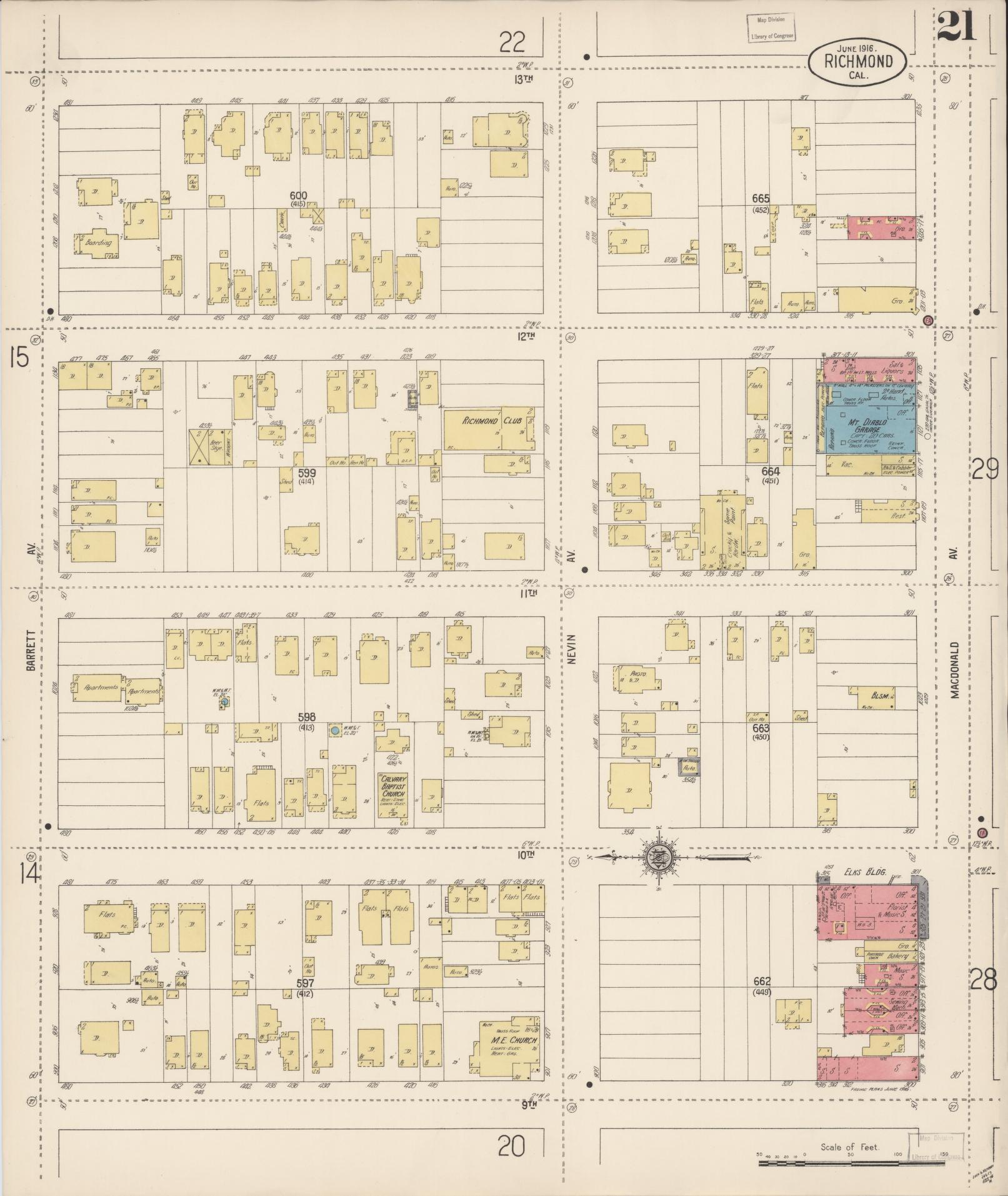 Sanborn Fire Insurance Map from Richmond, Contra Costa County, California (1916), Sheet #0021 - Complete Map Set gallery image, historic Sanborn map, vintage wall art, California California