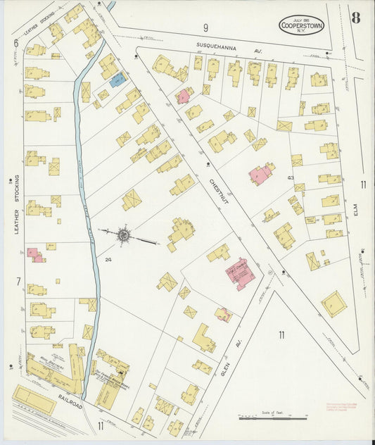 Sanborn Fire Insurance Map from Cooperstown, Otsego County, New York (1915), Sheet #0008 - Historic Sanborn Fire Insurance Map Print, vintage old map wall art, antique decor, genealogy gift, New York New York map