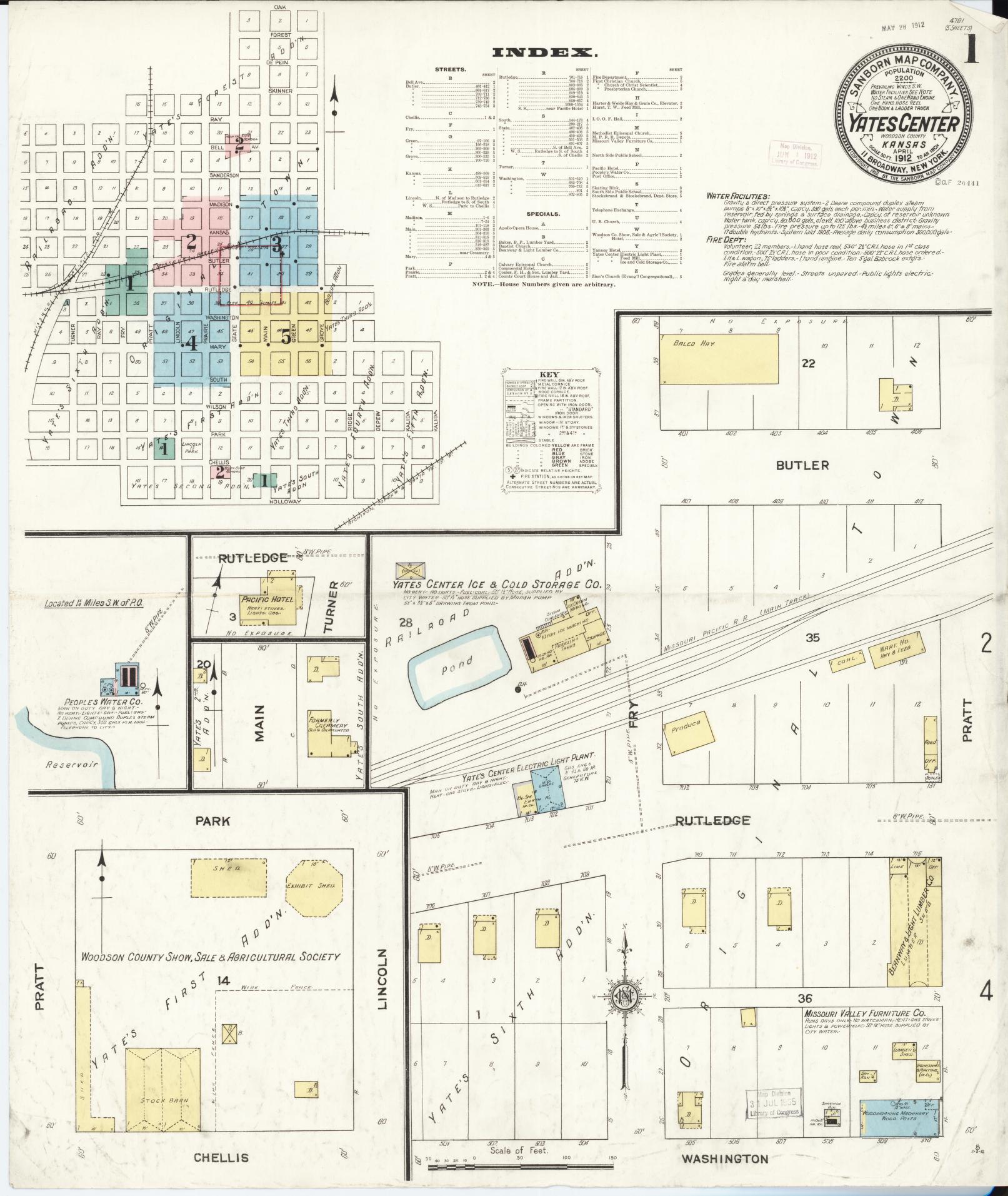 Sanborn Fire Insurance Map from Yates Center, Woodson County, Kansas (1912), Sheet #0001 - Complete Map Set gallery image, historic Sanborn map, vintage wall art, Kansas Kansas