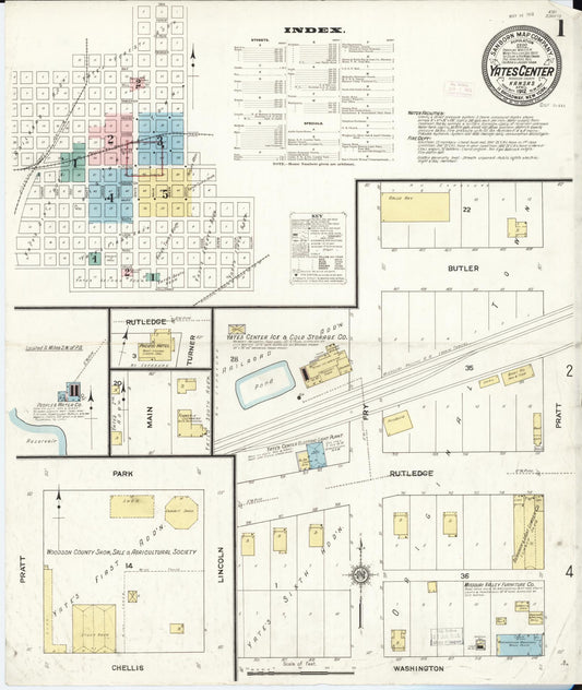Sanborn Fire Insurance Map from Yates Center, Woodson County, Kansas (1912), Sheet #0001 - Complete Map Set gallery image, historic Sanborn map, vintage wall art, Kansas Kansas
