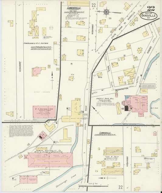 Sanborn Fire Insurance Map from Dansville, Livingston County, New York (1914), Sheet #0022 - Historic Sanborn Fire Insurance Map Print, vintage old map wall art, antique decor, genealogy gift, New York New York map