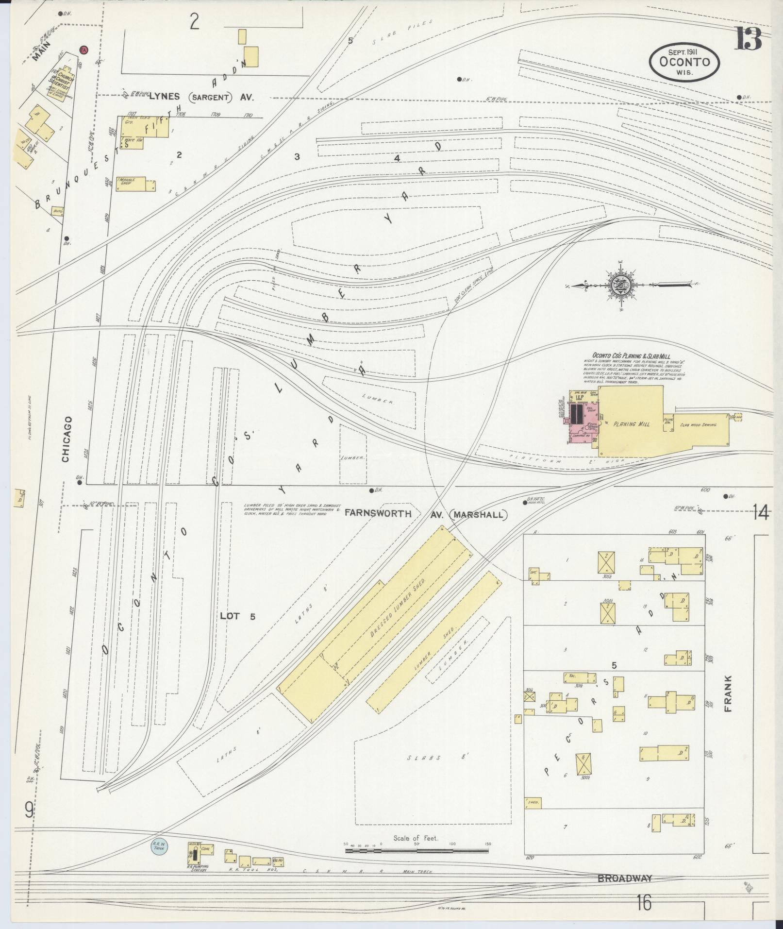 Sanborn Fire Insurance Map from Oconto, Oconto County, Wisconsin (1911), Sheet #0013 - Historic Sanborn Fire Insurance Map Print, vintage old map wall art, antique decor, genealogy gift, Wisconsin Wisconsin map