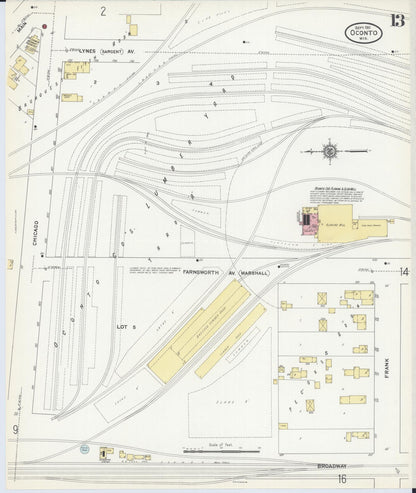 Sanborn Fire Insurance Map from Oconto, Oconto County, Wisconsin (1911), Sheet #0013 - Historic Sanborn Fire Insurance Map Print, vintage old map wall art, antique decor, genealogy gift, Wisconsin Wisconsin map