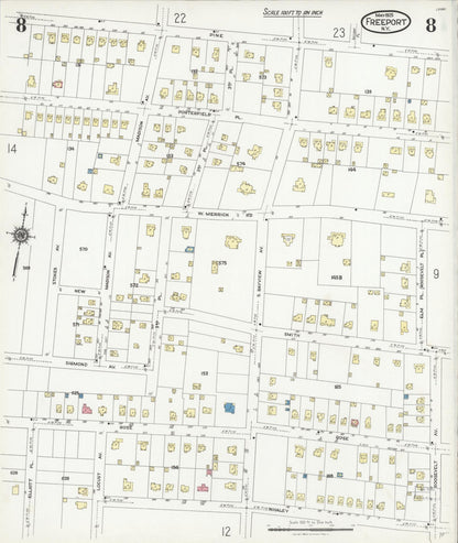 Sanborn Fire Insurance Map from Freeport, Nassau County, New York (1925), Sheet #0008 - Historic Sanborn Fire Insurance Map Print, vintage old map wall art, antique decor, genealogy gift, New York New York map