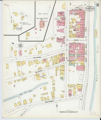 Sanborn Fire Insurance Map from Pomeroy, Meigs County, Ohio (1899), Sheet #0002 - Complete Map Set gallery image, historic Sanborn map, vintage wall art, Ohio Ohio