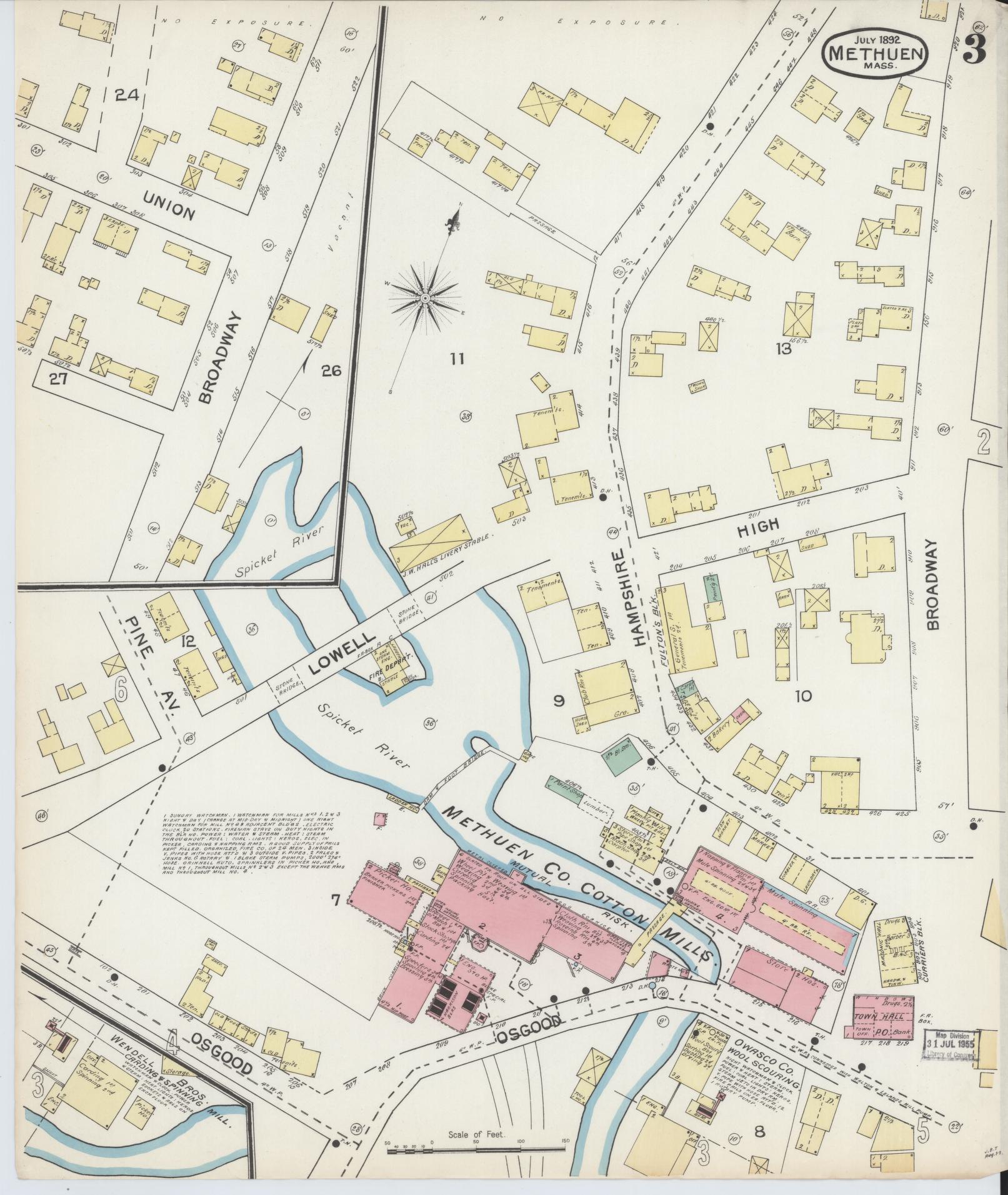 Sanborn Fire Insurance Map from Methuen, Essex County, Massachusetts (1892), Sheet #0003 - Complete Map Set gallery image, historic Sanborn map, vintage wall art, Massachusetts Massachusetts