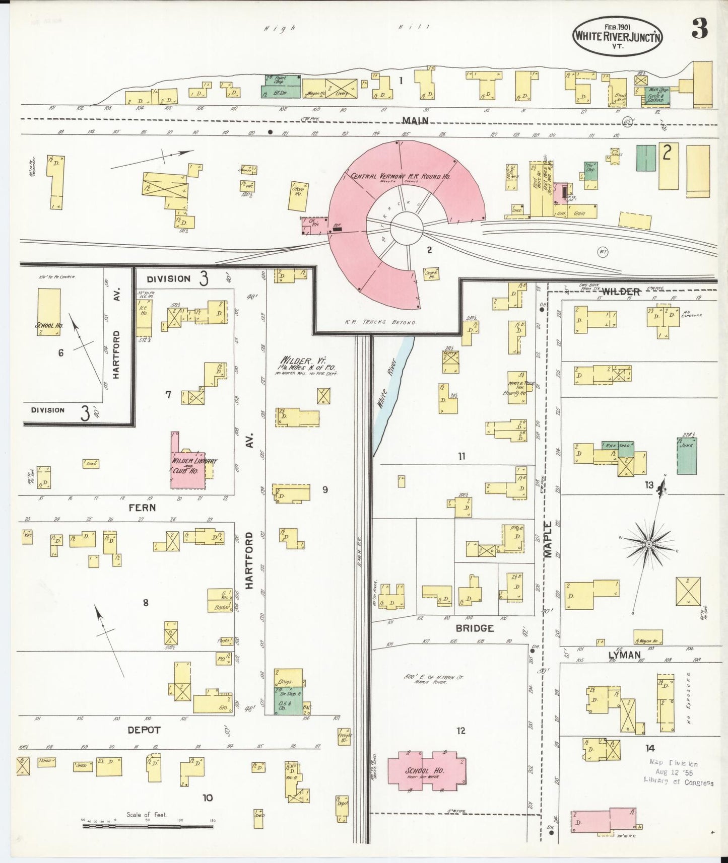 Sanborn Fire Insurance Map from White River Junction, Windsor County, Vermont (1901), Sheet #0003 - Complete Map Set gallery image, historic Sanborn map, vintage wall art, Vermont Vermont