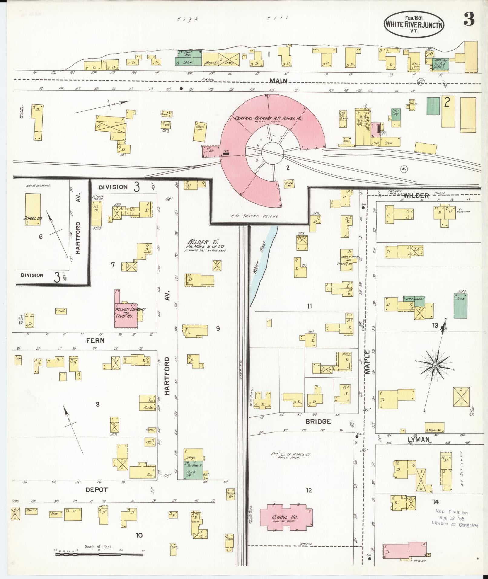 Sanborn Fire Insurance Map from White River Junction, Windsor County, Vermont (1901), Sheet #0003 - Complete Map Set gallery image, historic Sanborn map, vintage wall art, Vermont Vermont