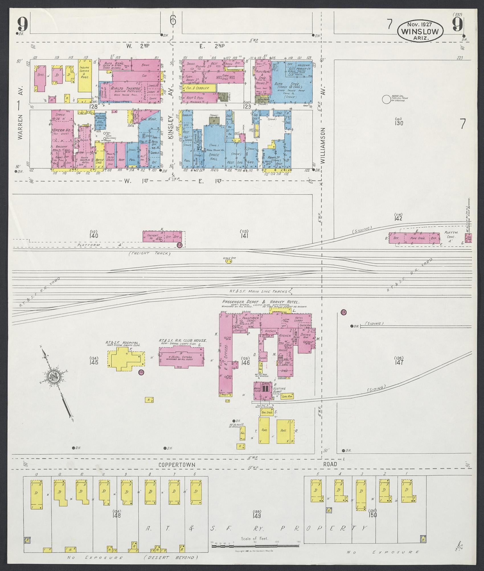 Sanborn Fire Insurance Map from Winslow, Navajo County, Arizona (1927), Sheet #0009 - Historic Sanborn Fire Insurance Map Print, vintage old map wall art, antique decor, genealogy gift, Arizona Arizona map