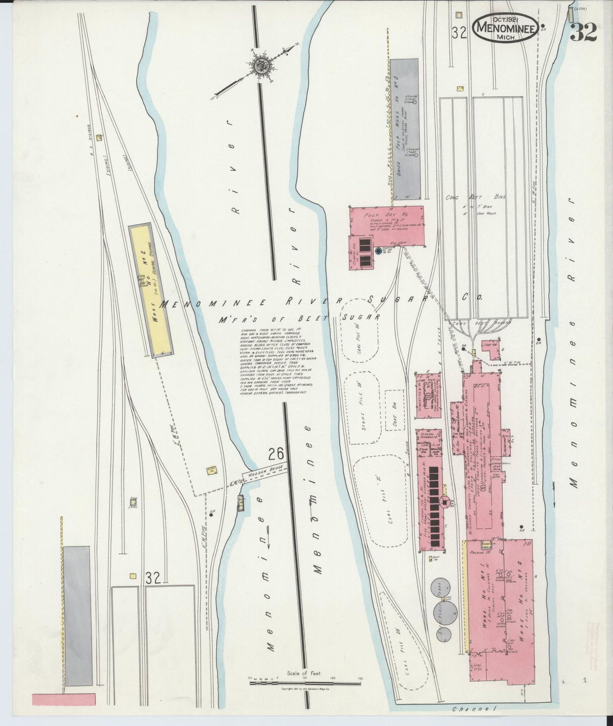 Sanborn Fire Insurance Map from Menominee, Menominee County, Michigan (1921), Sheet #0032 - Historic Sanborn Fire Insurance Map Print, vintage old map wall art, antique decor, genealogy gift, Michigan Michigan map