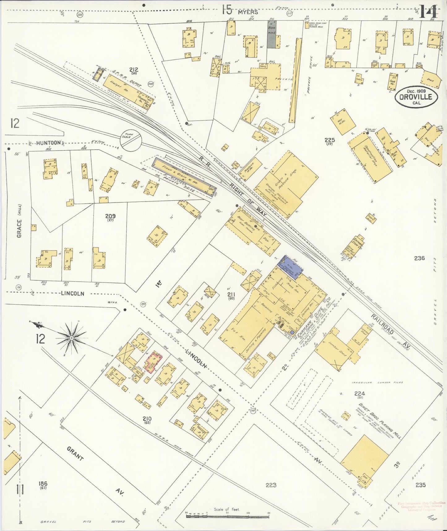 Sanborn Fire Insurance Map from Oroville, Butte County, California (1909), Sheet #0014 - Complete Map Set gallery image, historic Sanborn map, vintage wall art, California California