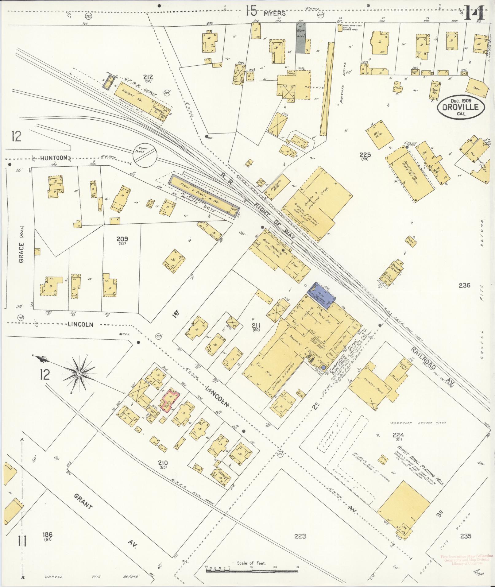 Sanborn Fire Insurance Map from Oroville, Butte County, California (1909), Sheet #0014 - Complete Map Set gallery image, historic Sanborn map, vintage wall art, California California
