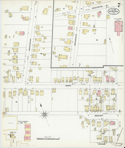 Sanborn Fire Insurance Map from Aurora, Dearborn County, Indiana (1906), Sheet #0007 - Historic Sanborn Fire Insurance Map Print, vintage old map wall art, antique decor, genealogy gift, Indiana Indiana map