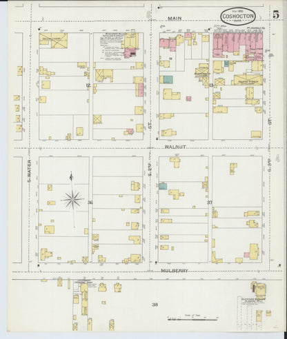Sanborn Fire Insurance Map from Coshocton, Coshocton County, Ohio (1893), Sheet #0005 - Historic Sanborn Fire Insurance Map Print, vintage old map wall art, antique decor, genealogy gift, Ohio Ohio map