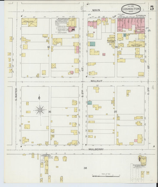 Sanborn Fire Insurance Map from Coshocton, Coshocton County, Ohio (1893), Sheet #0005 - Historic Sanborn Fire Insurance Map Print, vintage old map wall art, antique decor, genealogy gift, Ohio Ohio map