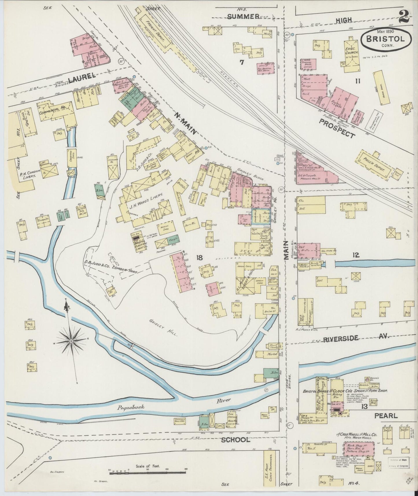 Sanborn Fire Insurance Map from Bristol, Hartford County, Connecticut (1890), Sheet #0001 - Complete Map Set gallery image, historic Sanborn map, vintage wall art, Connecticut Connecticut