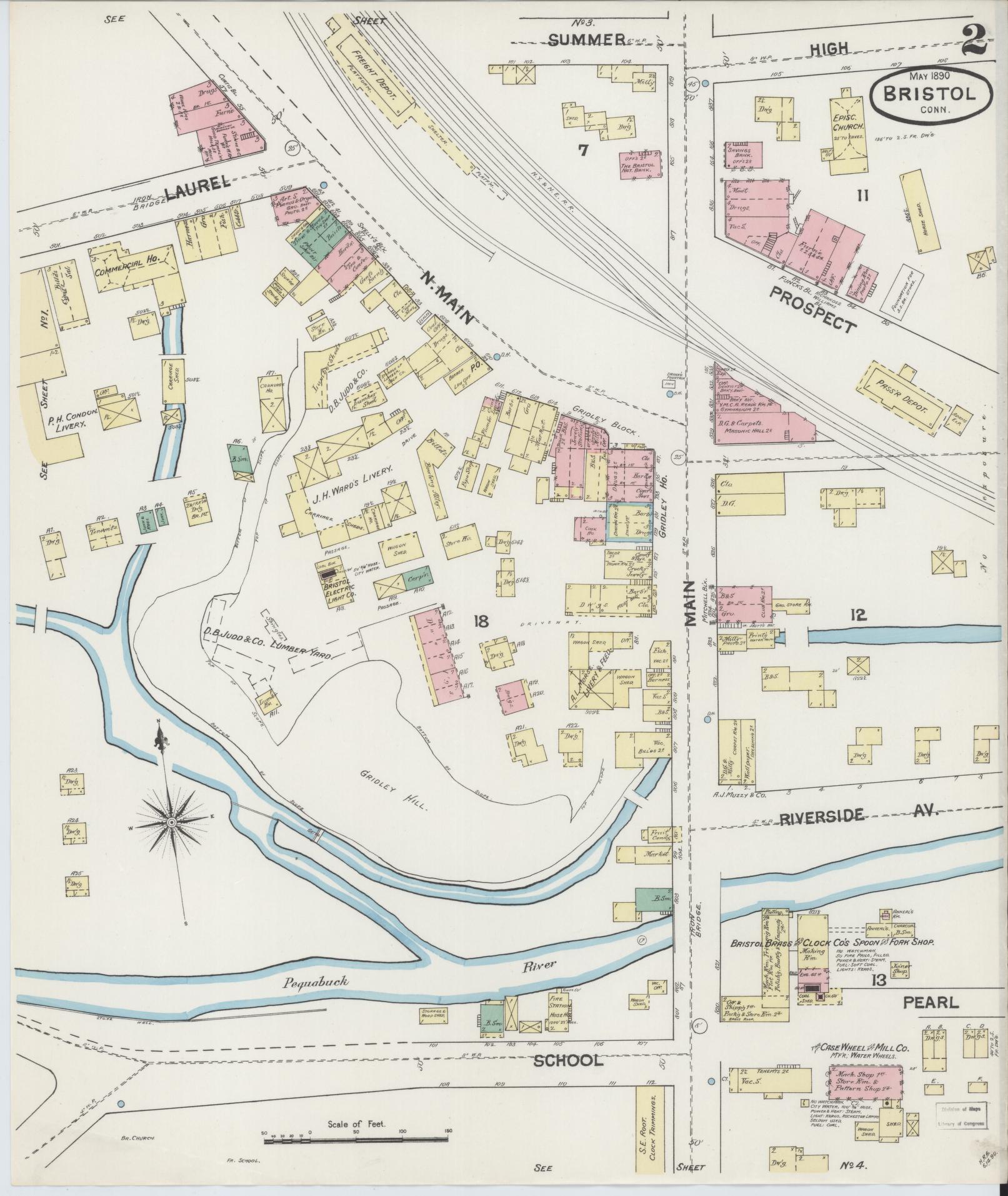 Sanborn Fire Insurance Map from Bristol, Hartford County, Connecticut (1890), Sheet #0001 - Complete Map Set gallery image, historic Sanborn map, vintage wall art, Connecticut Connecticut
