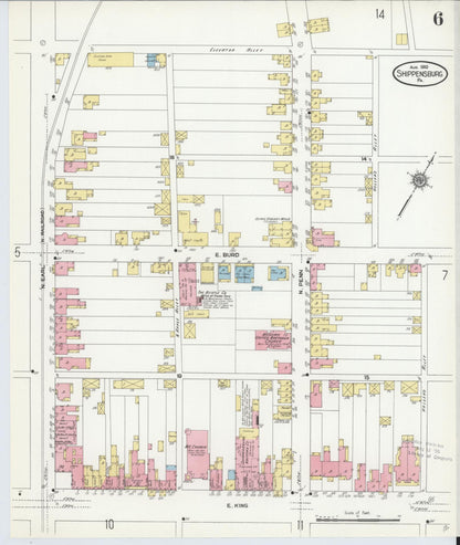 Sanborn Fire Insurance Map from Shippensburg, Cumberland And Franklin Counties, Pennsylvania (1910), Sheet #0006 - Historic Sanborn Fire Insurance Map Print, vintage old map wall art, antique decor, genealogy gift, Counties Pennsylvania map