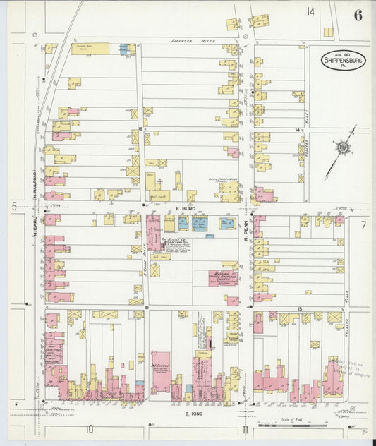 Sanborn Fire Insurance Map from Shippensburg, Cumberland And Franklin Counties, Pennsylvania (1910), Sheet #0006 - Historic Sanborn Fire Insurance Map Print, vintage old map wall art, antique decor, genealogy gift, Counties Pennsylvania map
