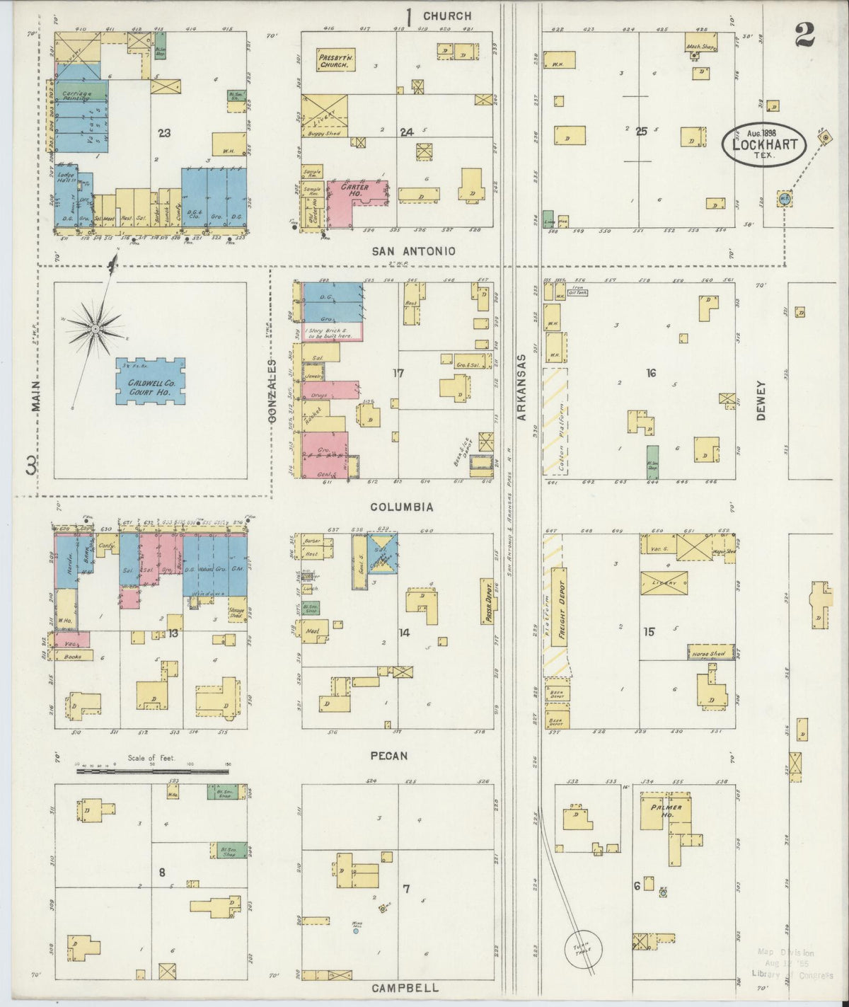 Sanborn Fire Insurance Map from Lockhart, Caldwell County, Texas (1898), Sheet #0002 - Complete Map Set gallery image, historic Sanborn map, vintage wall art, Texas Texas