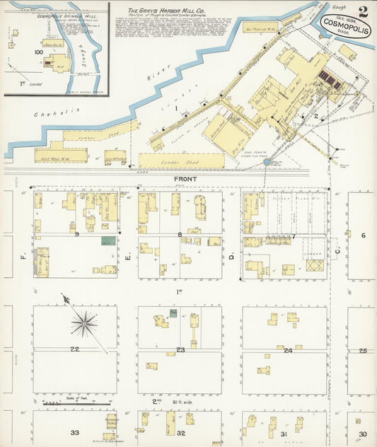 Sanborn Fire Insurance Map from Cosmopolis, Grays Harbor County, Washington (1894), Sheet #0002 - Historic Sanborn Fire Insurance Map Print, vintage old map wall art, antique decor, genealogy gift, Washington Washington map