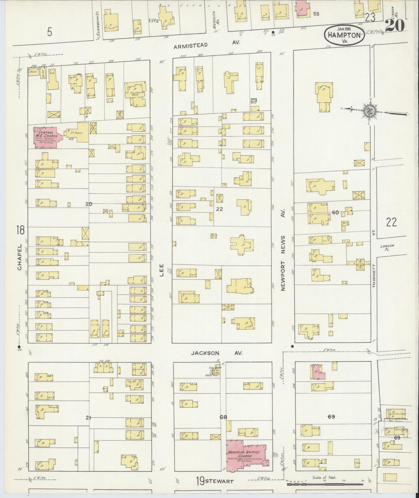 Sanborn Fire Insurance Map from Hampton, Independent Cities, Virginia (1916), Sheet #0020 - Complete Map Set gallery image, historic Sanborn map, vintage wall art, Virginia Virginia