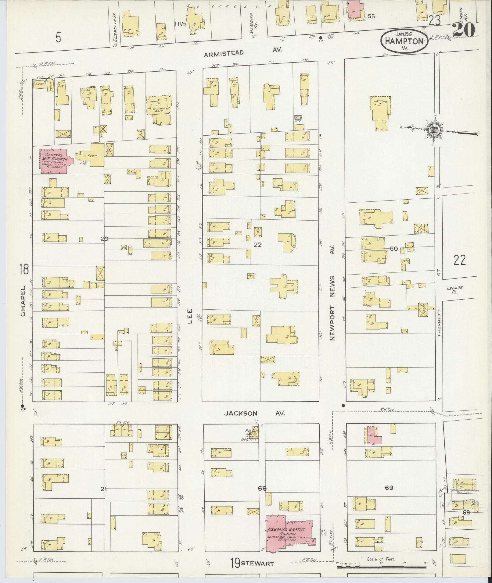 Sanborn Fire Insurance Map from Hampton, Independent Cities, Virginia (1916), Sheet #0020 - Complete Map Set gallery image, historic Sanborn map, vintage wall art, Virginia Virginia