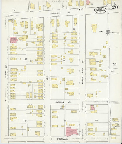 Sanborn Fire Insurance Map from Hampton, Independent Cities, Virginia (1916), Sheet #0020 - Complete Map Set gallery image, historic Sanborn map, vintage wall art, Virginia Virginia