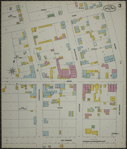 Sanborn Fire Insurance Map from Eagle Pass, Maverick County, Texas (1900), Sheet #0003 - Historic Sanborn Fire Insurance Map Print, vintage old map wall art, antique decor, genealogy gift, Texas Texas map
