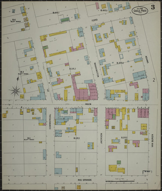 Sanborn Fire Insurance Map from Eagle Pass, Maverick County, Texas (1900), Sheet #0003 - Historic Sanborn Fire Insurance Map Print, vintage old map wall art, antique decor, genealogy gift, Texas Texas map