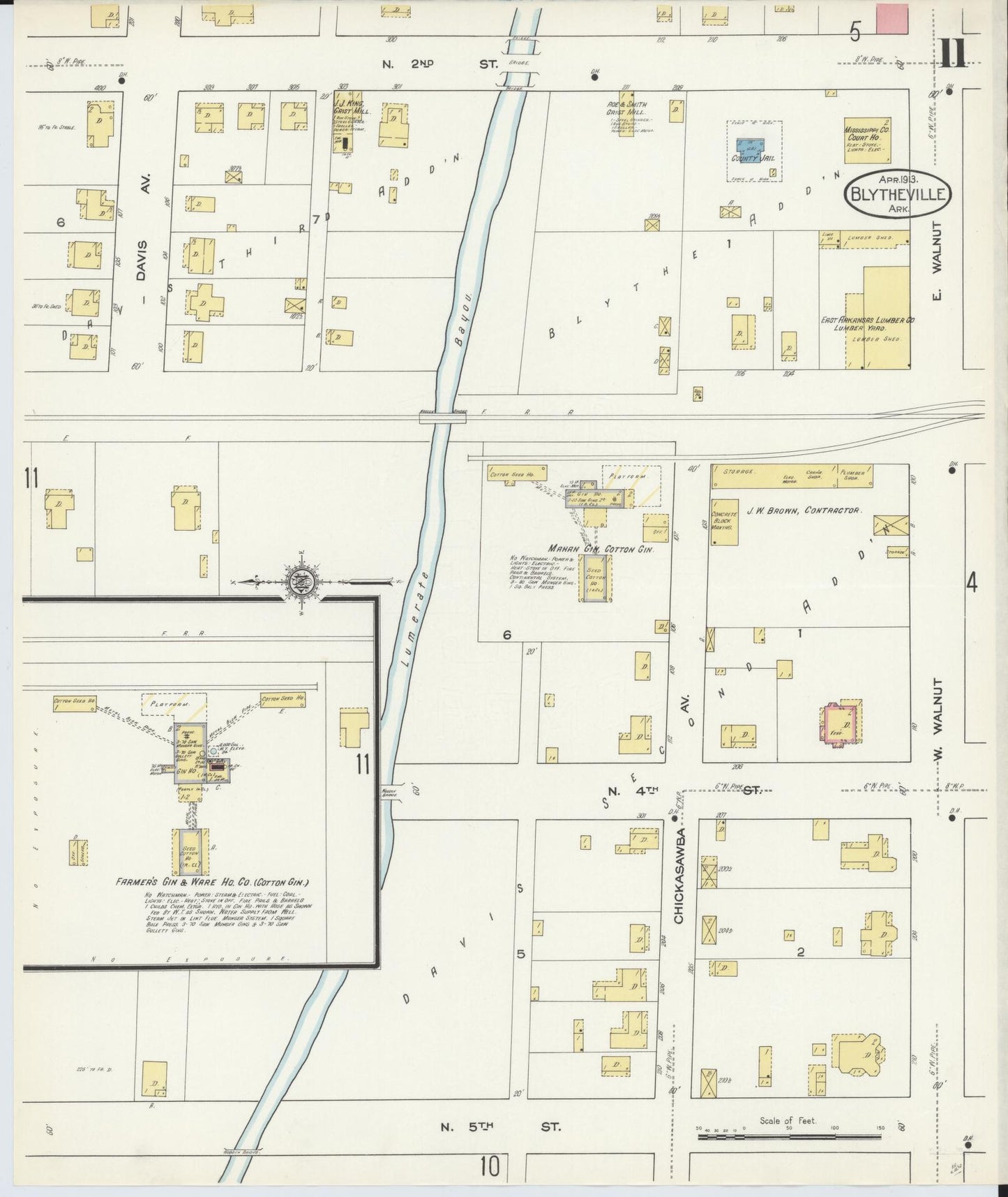 Sanborn Fire Insurance Map from Blytheville, Mississippi County, Arkansas (1913), Sheet #0011 - Complete Map Set gallery image, historic Sanborn map, vintage wall art, Blytheville Mississippi